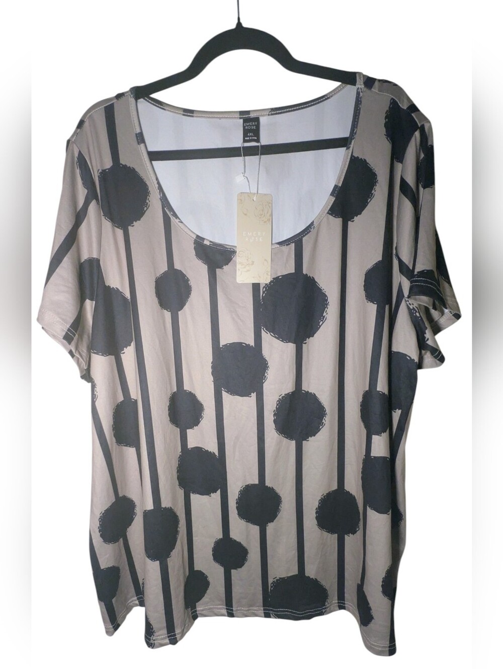 Emery Rose NWT Geometric Polka Dot Top 4XL Plus Grey Black Short Sleeve